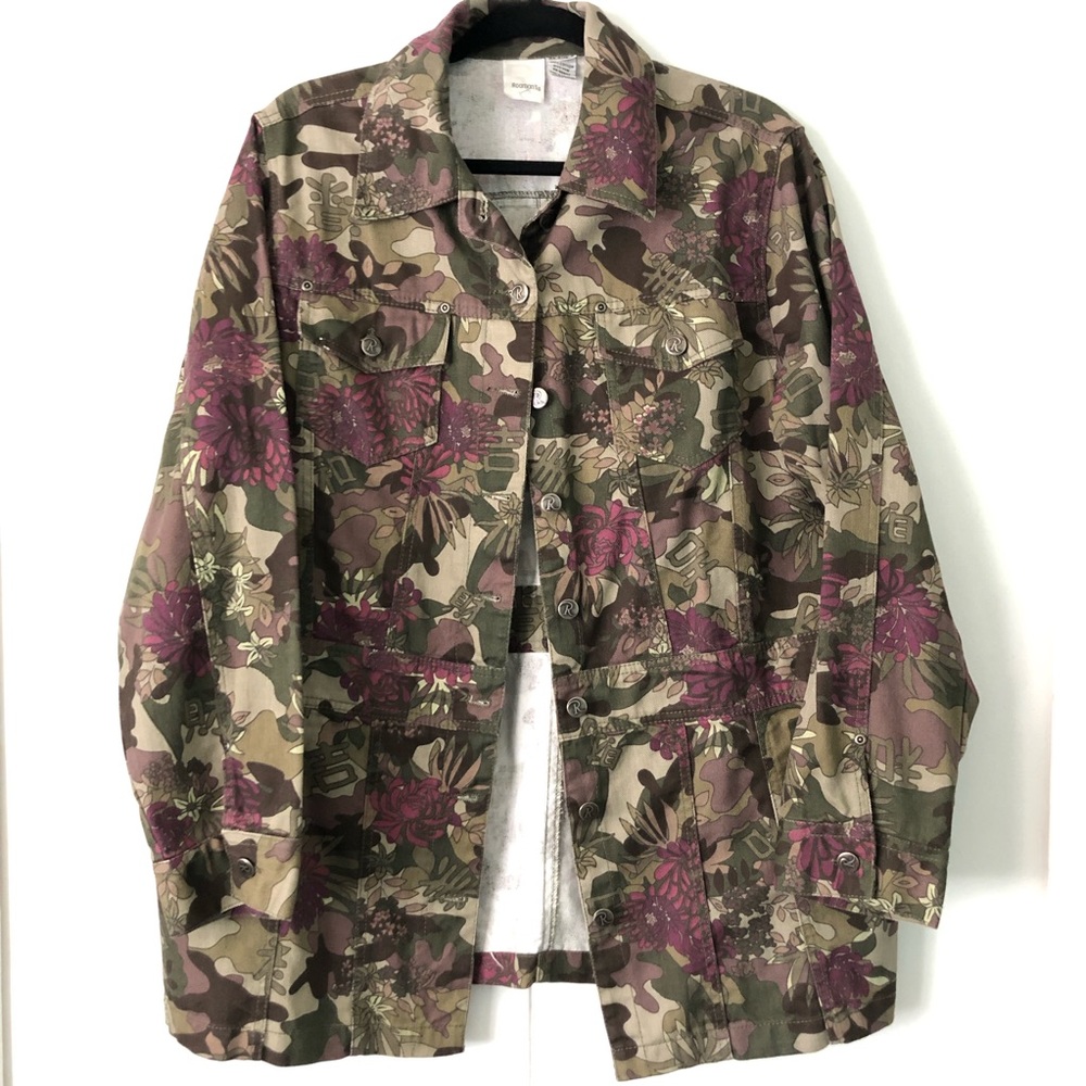 Roaman’s Floral Camo Print Denim Jacket